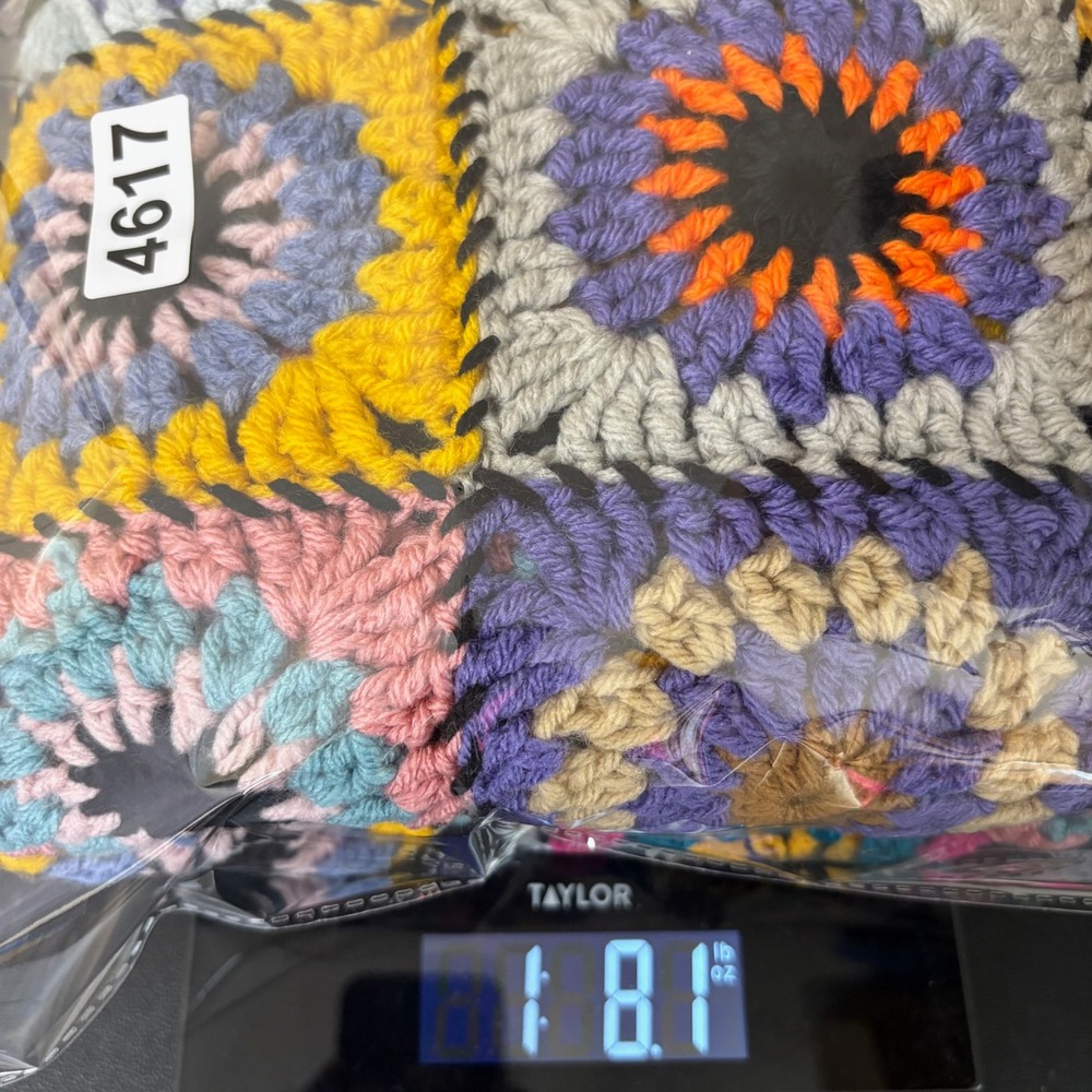 Handmade Crochet Granny Square Open Cardigan Sweater Rainbow Sunburst Size L - Picture 9 of 9